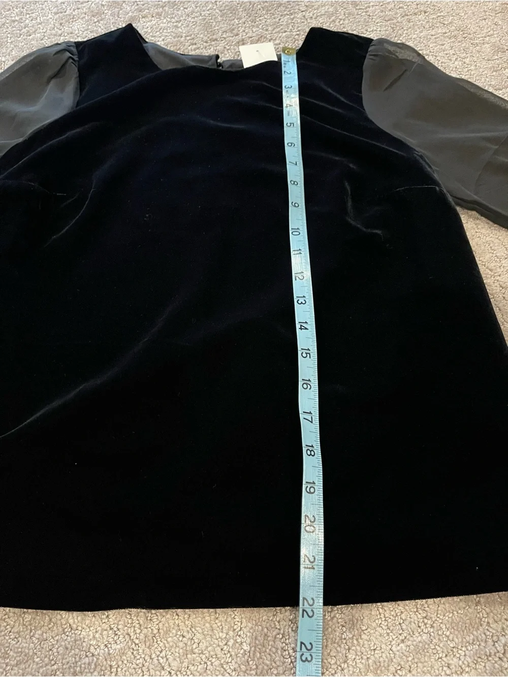 NWT J. Crew Black Velvet Top with Sheer Long Puff Sleeves, Crew Neck, Size XS